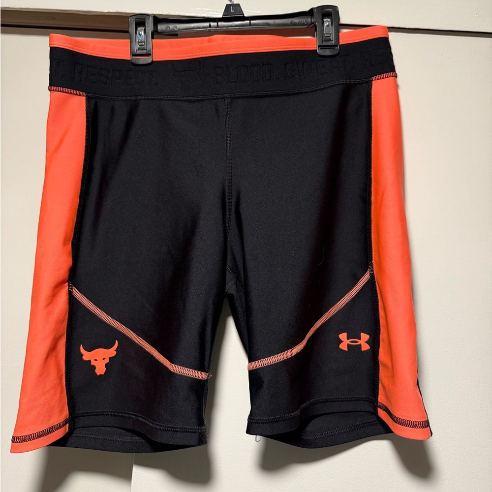 Under Armour Black and salmon color project Rock Training Shorts